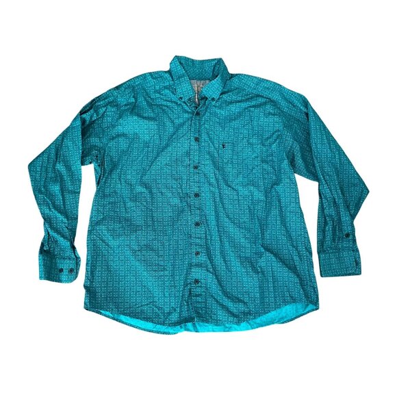 Panhandle Tuf Cooper Mens XL Turquoise Printed Button-Up Shirt Cotton Western - Picture 1 of 9